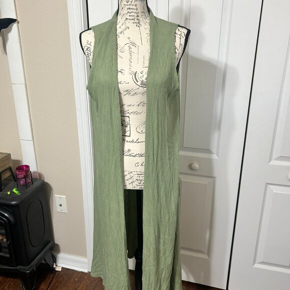 LuLaRoe Sweaters - LuLaRoe Joy lightweight ribbed long sweater vest size Medium light olive green